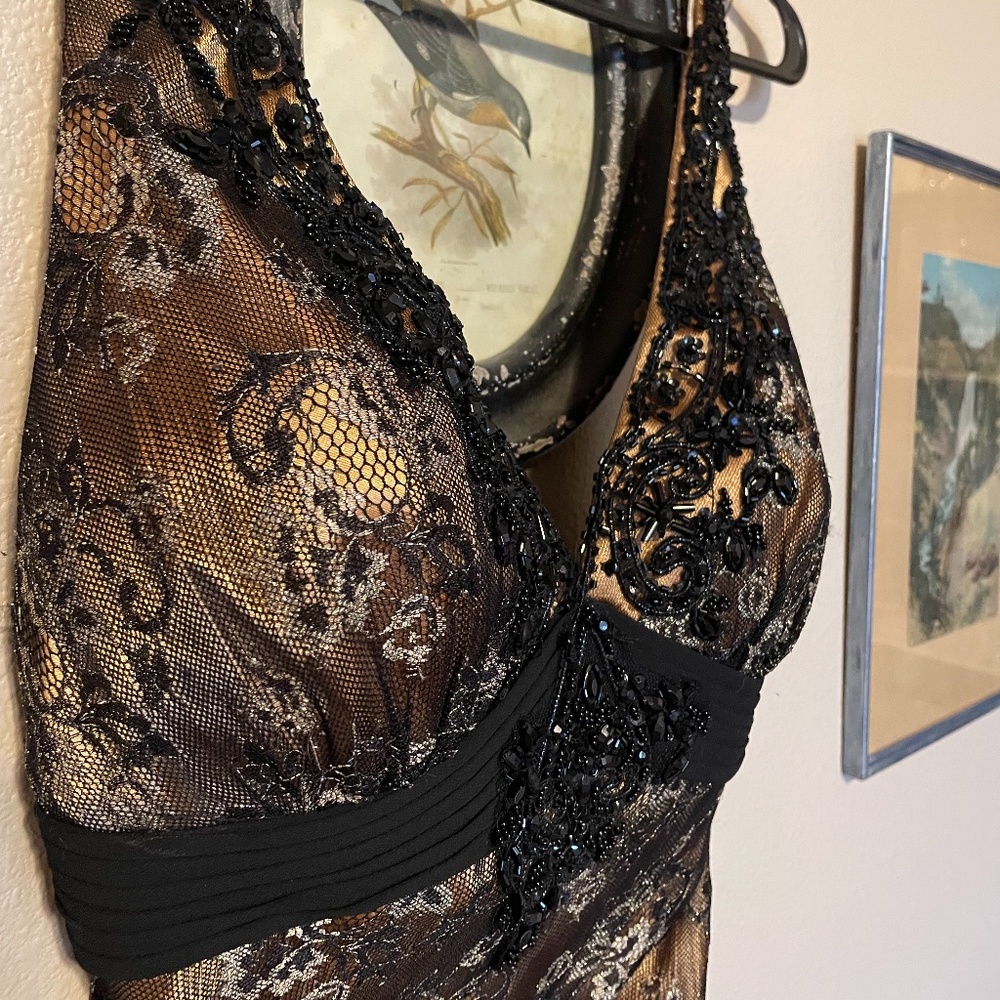Black and Gold Evening Dress with Beading